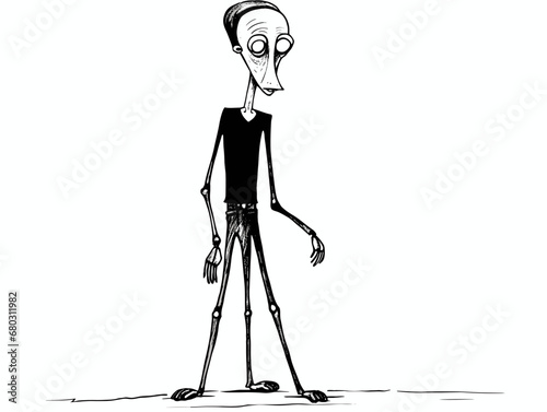 A Cartoon Of A Man - very skinny man style of medieval woodblock.