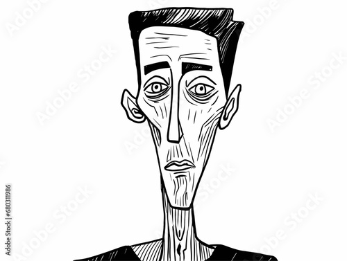 A Cartoon Of A Man - very skinny man style of medieval woodblock.