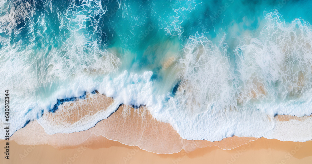 Overhead photo of crashing waves on the shoreline Overhead photo of crashing waves on the shoreline