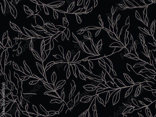 A Pattern Of Leaves On A Black Background - Watercolor floral vector seamless pattern