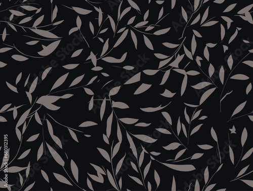 A Pattern Of Leaves On A Black Background - Watercolor floral vector seamless pattern