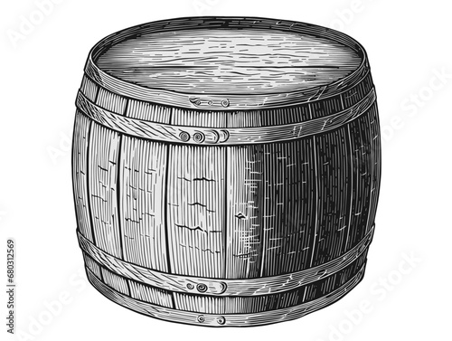 A Black And White Drawing Of A Barrel - woodcut of a beer barrel. © netsign
