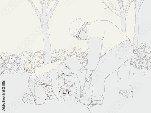 A Man And Child Looking At Something - Young children spending precious time