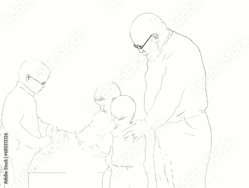 A Man And Two Children - Young children spending precious time