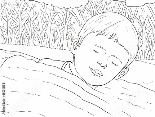 A Drawing Of A Child Sleeping - Young happy boy dreaming about...