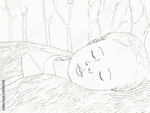 A Drawing Of A Sleeping Child - Young happy boy dreaming about...