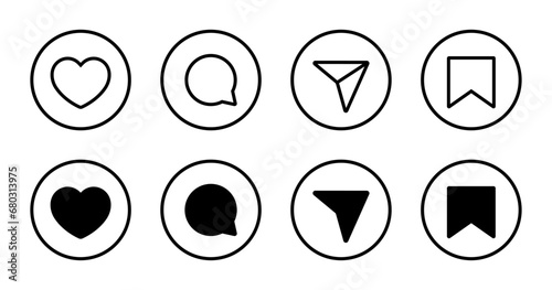 Like, comment, share, and save icon vector in circle line