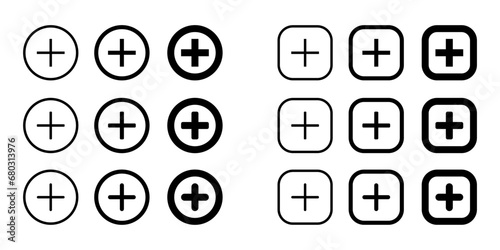 Add button icon vector set collection. Social media plus sign symbol