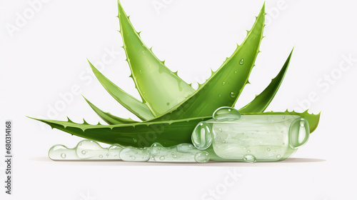 Aloe vera gel splash with aloevera plant isolated on white background. photo