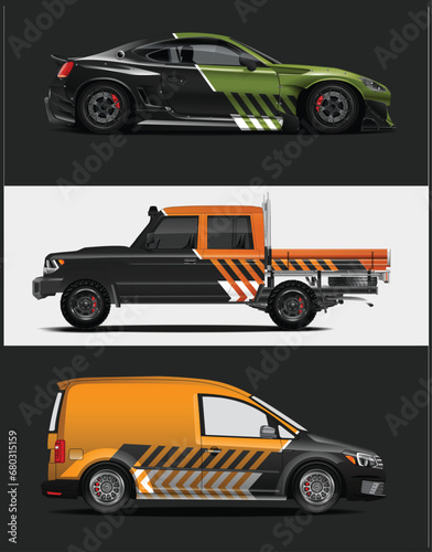 Vehicle wrap design vector Graphic abstract stripe racing background kit designs for wrap race car, rally, and adventures