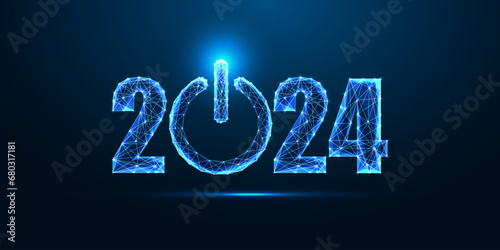 Concept of 2024 New Year startup, business project with 2024 digits and start power button