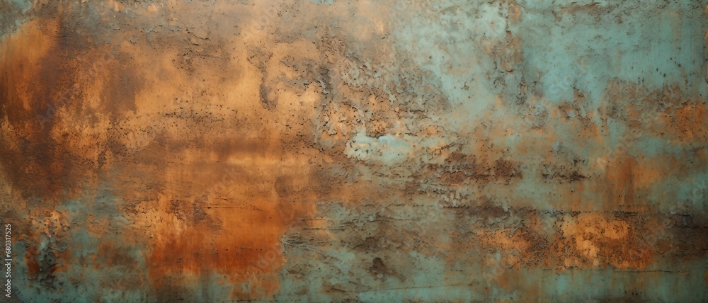 Rustic Copper Patina texture background,Old grunge rusty metal texture.
