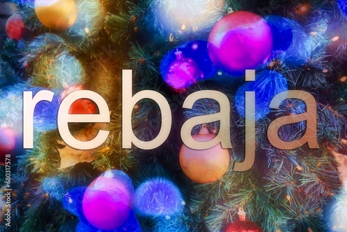 a background picture of festive bokey blurry christmas lights during the holiday season and sale sign