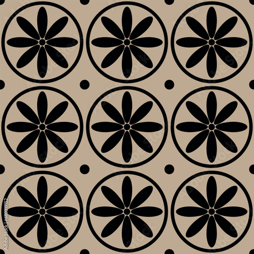 Seamless abstract floral pattern. Modern vector graphic. Black and white background. Geometric leaf ornament. Stylish graphic pattern.