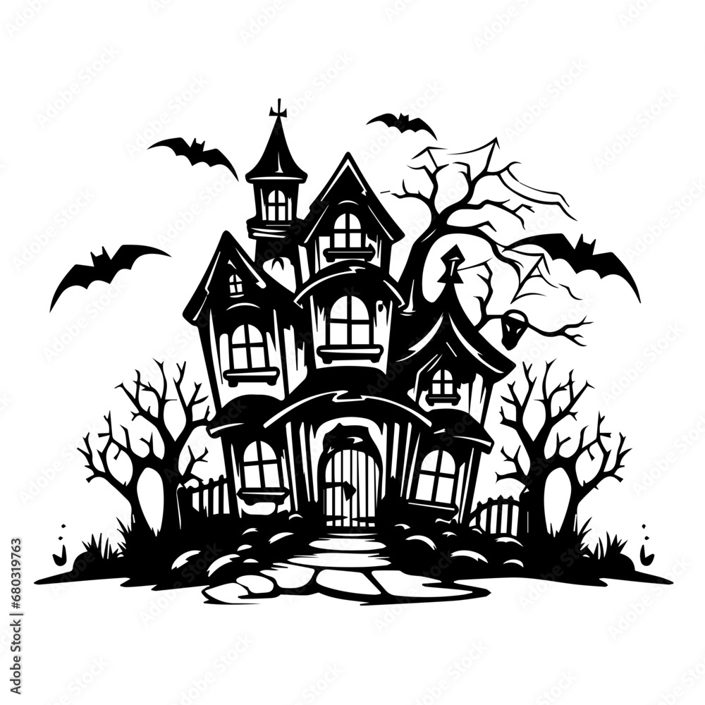 Enchanting Halloween Haunted House Vector Illustration