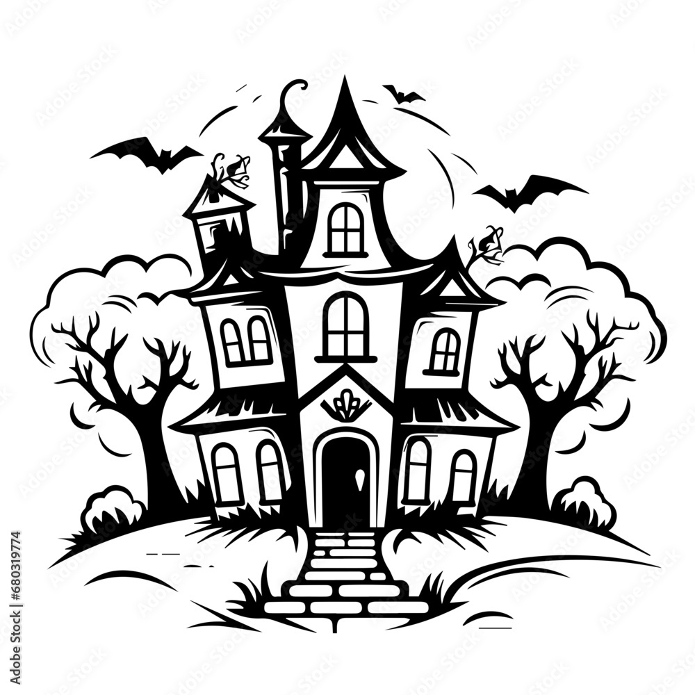 Enchanting Halloween Haunted House Vector Illustration