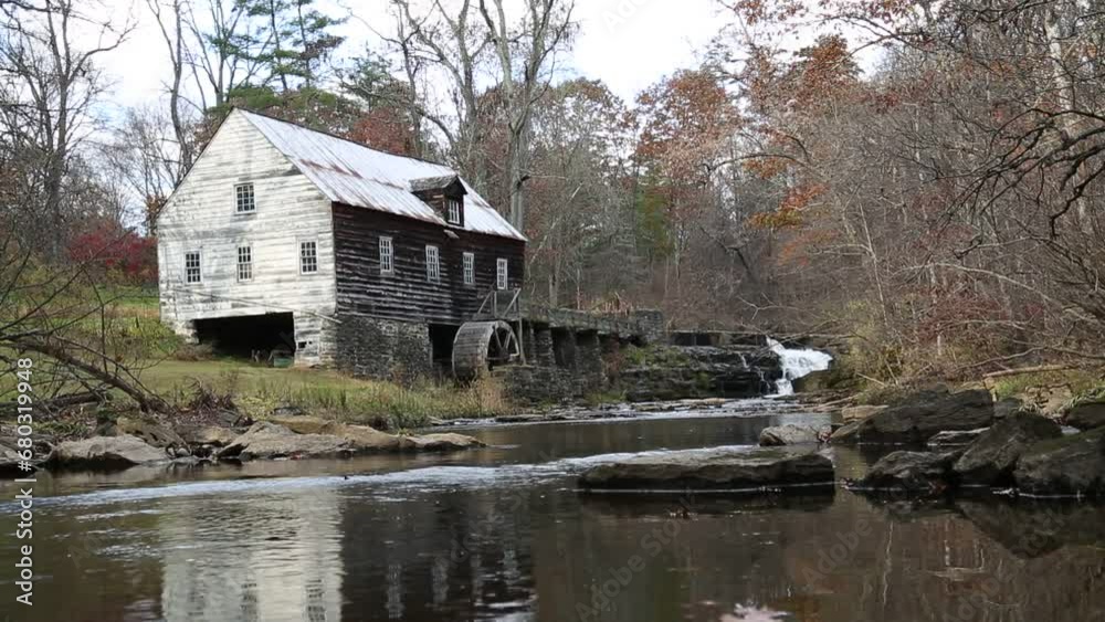 abandoned historic mill on stream (grain milling stone, water mill wheel) scenic rustic country building landmark (griding) rest plaus marbletown waterfall (still, pan up, down) footage abandoned historic mill on stream (grain milling stone, water mill wheel) scenic rustic country building landmark (griding) rest plaus marbletown waterfall (still, pan up, down) footage