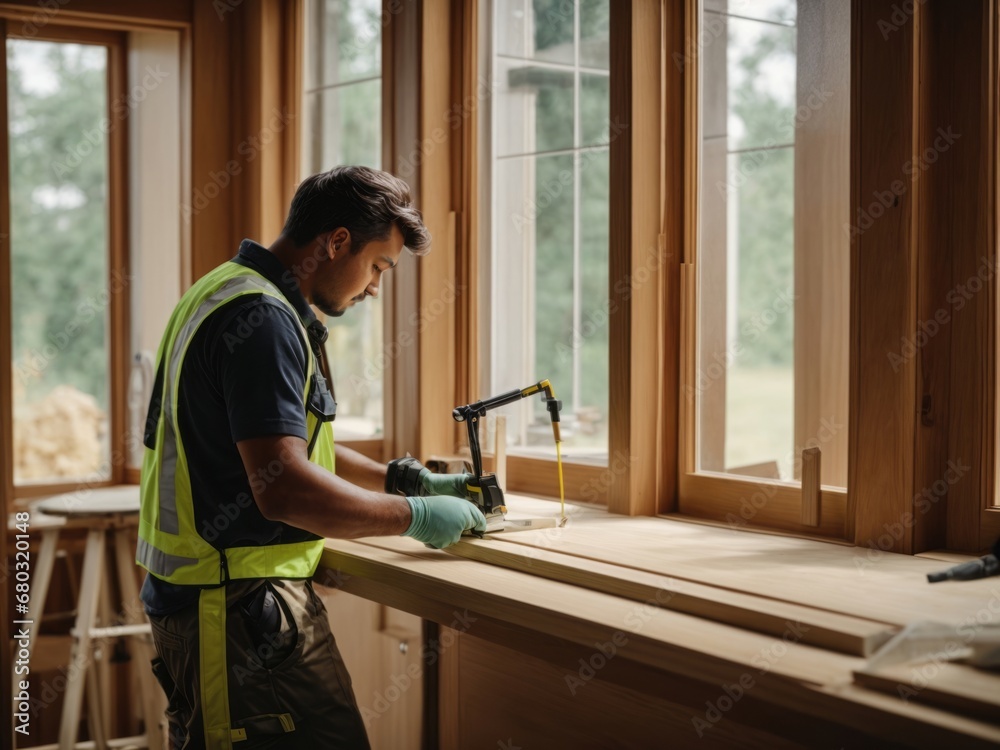 Master Carpenter Constructs Wooden Structure Master Carpenter Constructs Wooden Structure