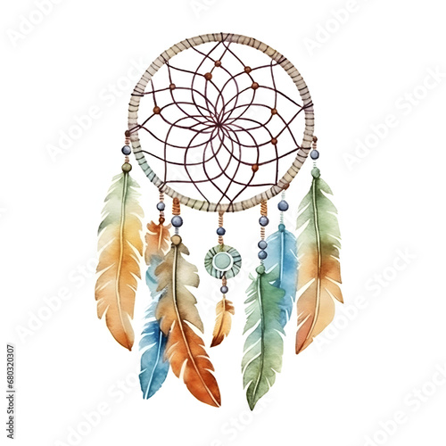 Watercolor dream catcher bohemian dream catcher, native dream chic design.
