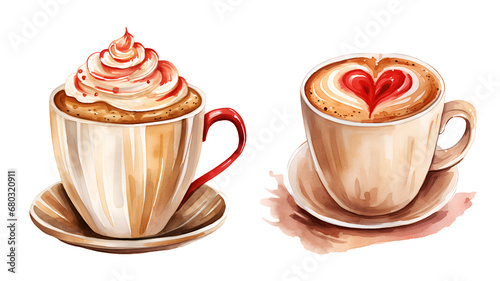 Coffee, valentine's day, watercolor clipart illustration with isolated background.