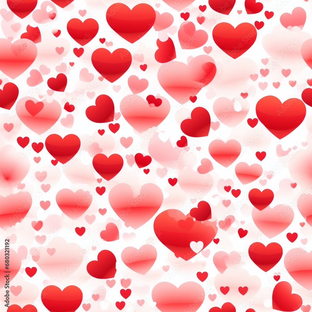 Valentines day love heart seamless pattern on red and white background, vector illustration