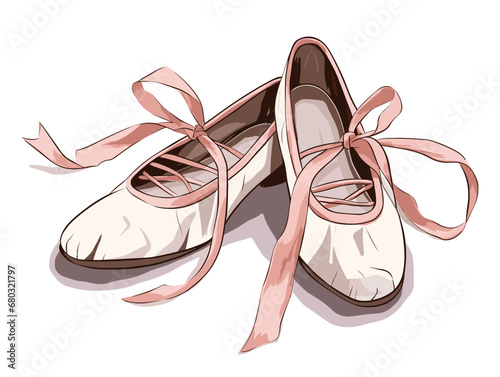 A Pair Of Ballet Shoes With Pink Ribbon - Brand new ballet shoes on a white background