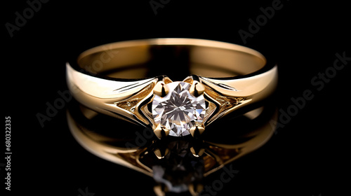 Golden ring with diamonds isolated on black