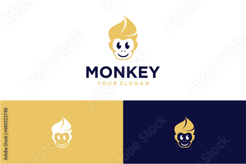Canvas Print monkey logo design with barber shop
