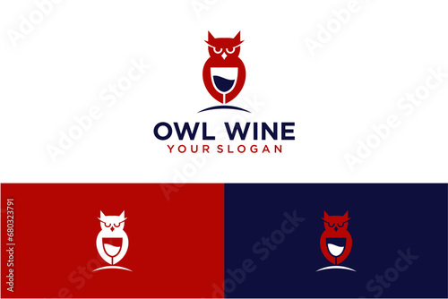 owl logo design with wine