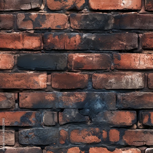Seamless dark charcoal black brick wall background texture pattern for design and decoration