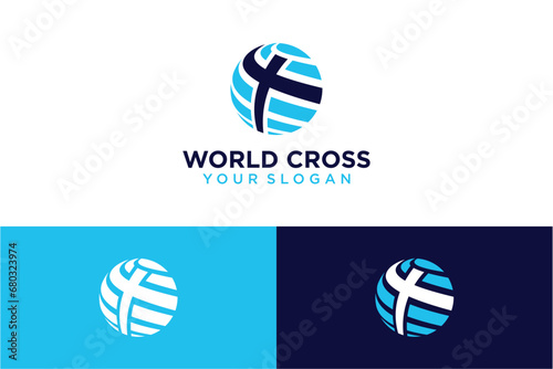 world logo design with cross