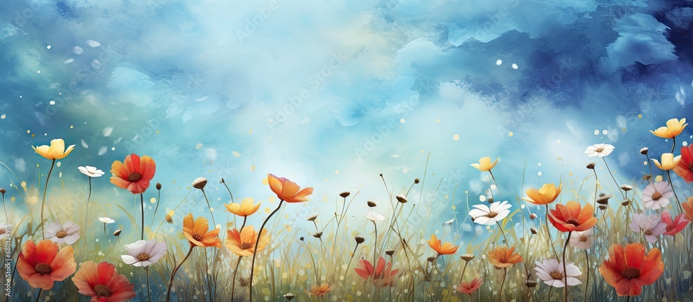 In the abstract, the vintage texture of the flower stood out amongst the vibrant colors of summer, captivating people under the sky as they travelled through the serene nature of a spring landscape