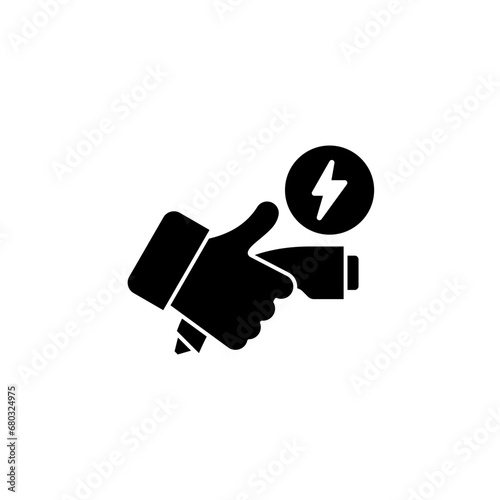 Hand holding charger connector concept line icon. Simple element illustration. Hand holding charger connector concept outline symbol design.