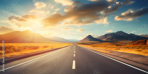 road in the sunset,A long straight road leading Epic Road Stock Photo,Sunset Serenity: The Tranquil Majesty of an Epic Straight Road,road in the sunset, long straight road, epic road, stock photo,