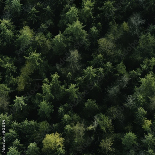 Seamless pattern of a breathtaking lush green forest seen from an aerial view above