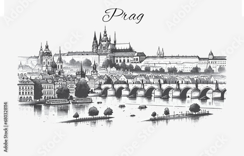 Prag Skyline Panorama - Vektor-Illustration