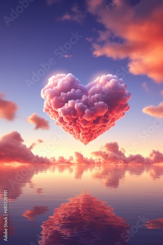 heart-shaped cloud formation against a sunset sky AI generated illustration