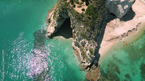 Aerial view of coastal beauty in Tropea, Italy: turquoise water, rugged cliffs photo