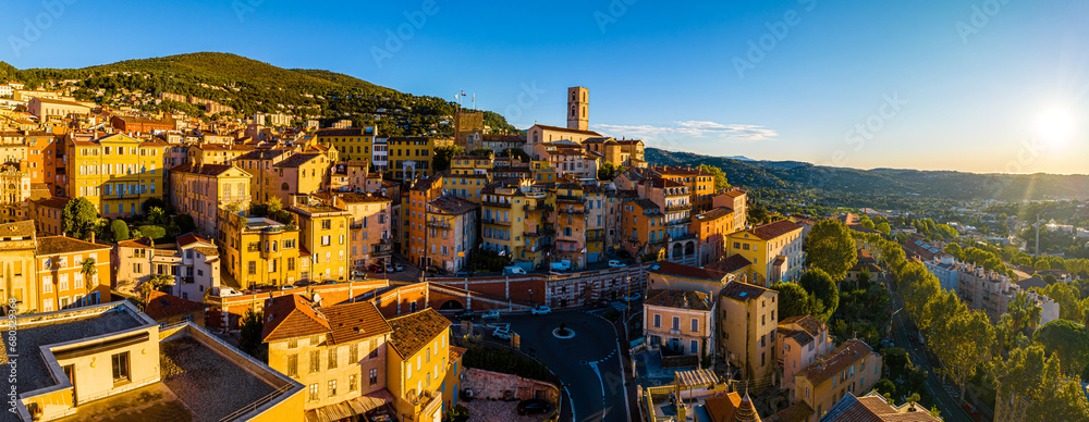 Aerial view of Grasse, a town on the French Riviera, known for its long-established perfume industry - obrazy, fototapety, plakaty 