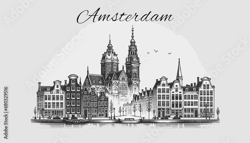 Amsterdam Skyline Panorama - Vektor-Illustration