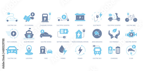 Electric vehicle icons set. Set of editable stroke icons.Vector set of Electric vehicle