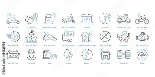 Electric vehicle icons set. Set of editable stroke icons.Vector set of Electric vehicle
