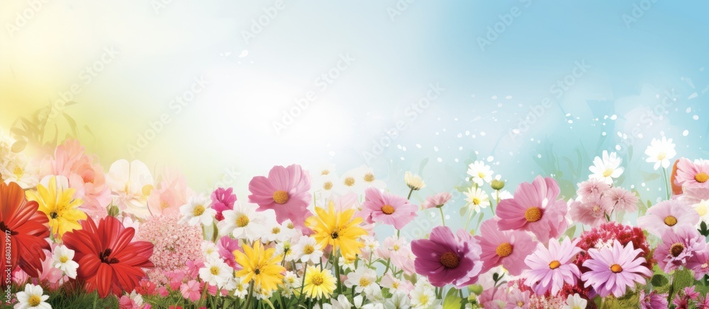 In the beautiful garden, the background was an explosion of vibrant colors with flowers blooming in pink, green and various shades of the rainbow, showcasing the natural beauty of the floral landscape In the beautiful garden, the background was an explosion of vibrant colors with flowers blooming in pink, green and various shades of the rainbow, showcasing the natural beauty of the floral landscape