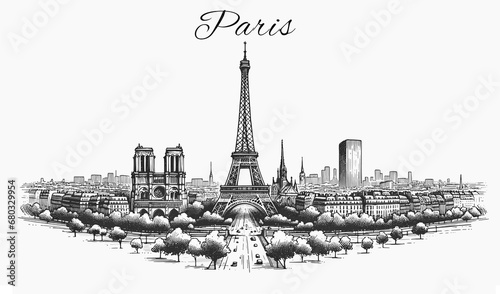 Paris Skyline Panorama - Vektor-Illustration