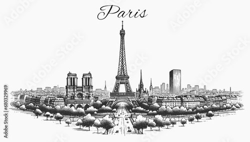 Paris Skyline Panorama - Vektor-Illustration photo