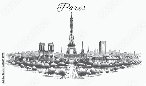 Paris Skyline Panorama - Vektor-Illustration