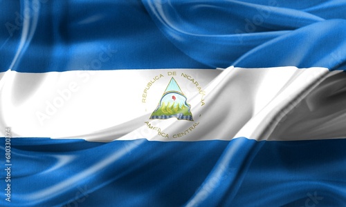 3D-Illustration of a Nicaragua flag - realistic waving fabric flag