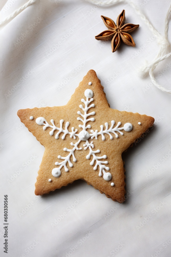 A star-shaped Christmas cookie on a minimalist backdrop seen in great detail AI generated illustration