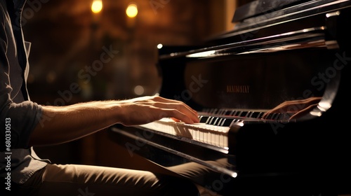 Caucasian pianist playing a chord with focus AI generated illustration photo