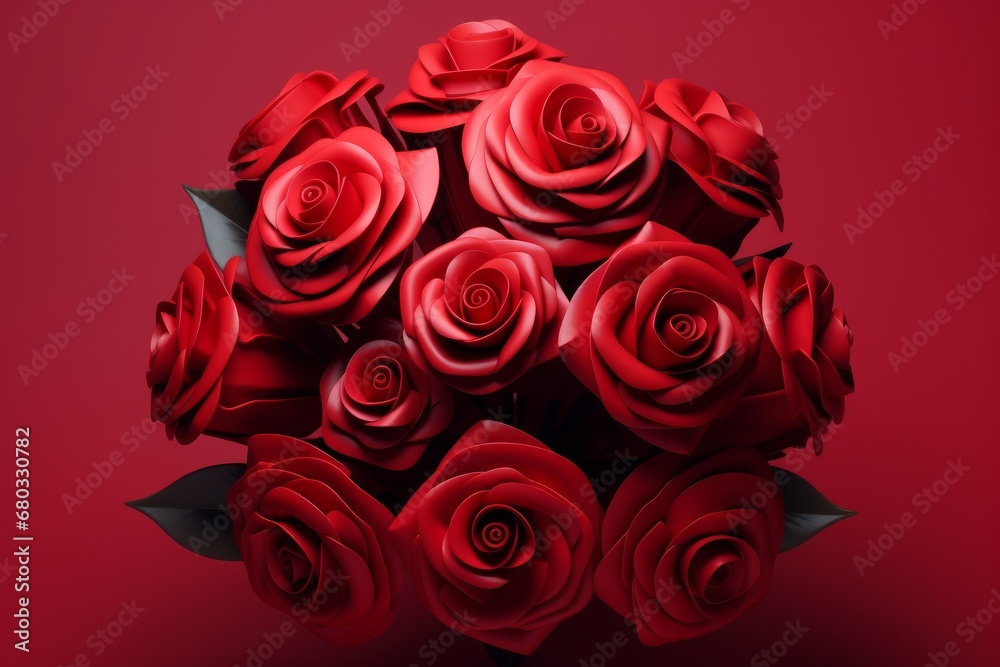 Bouquet of red roses in rendering for Valentines Day AI generated illustration Bouquet of red roses in rendering for Valentines Day AI generated illustration
